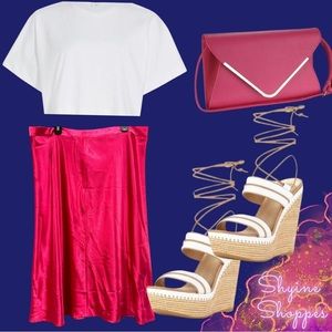 Forever 21 Hot Pink Fuschia Satin Flow Calf-Length Skirt Size 2X